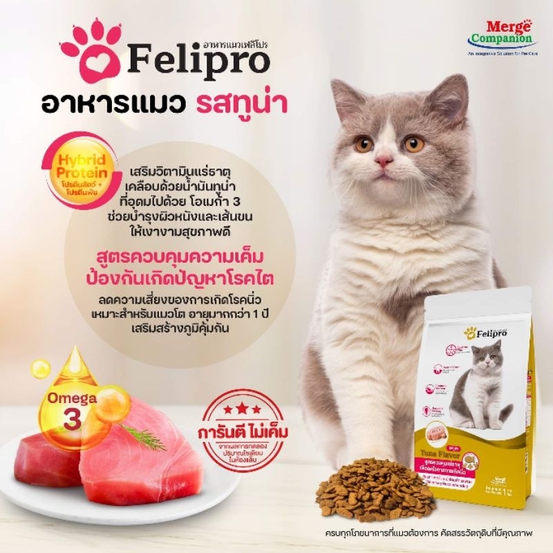 felipro-เฟลิโปร-1-kg-หมดอายุ-04-2025-อาหารแมว-รสทูน่าถุงสีทองขนาด-1-kg