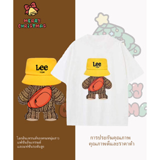 การ์ตูน เสื้อยืดแขนสั้น Lee กระเป๋าสะพายหลังพิมพ์ลายหมีฤดูร้อนใหม่ยอดนิยมผ้าฝ้ายสำหรับผู้ชายและผู้หญิงเสื้อยืด น่ารัก