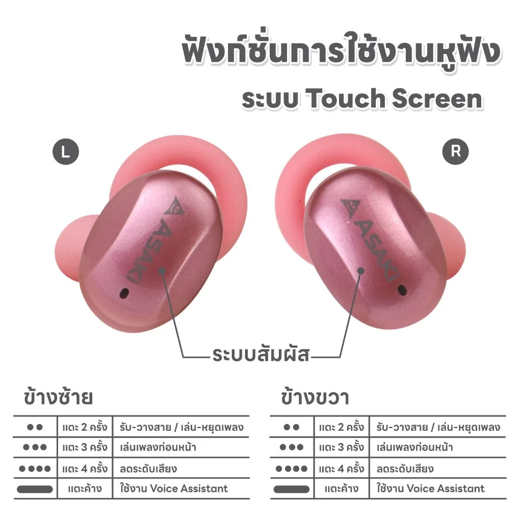 ASAKi AK-Buds Pro Earphone Bluetooth 5.3 หูฟังไร้สาย หูฟังบลูทูธ เสียงดี เบสแน่น แบตอึด - รับประกัน 1 ปี