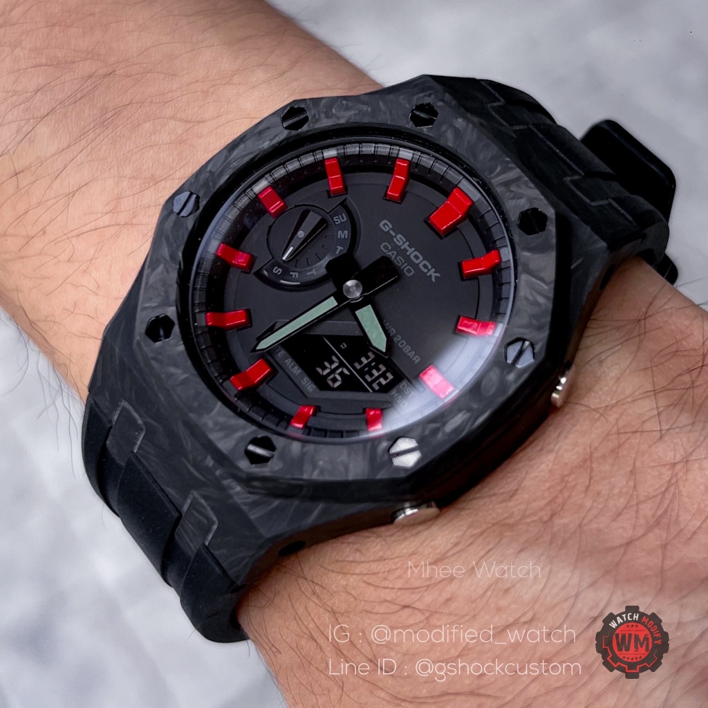 G-Shock Casioak Red Dial with new Carbon fiber bezel and Black rubber ...