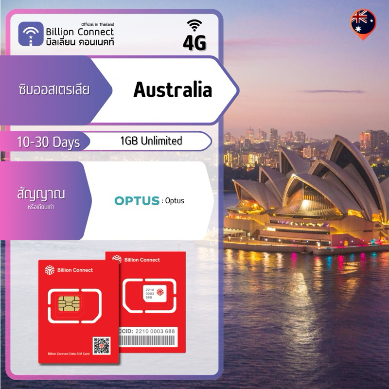 Australia Sim Card Unlimited 1GB Daily สัญญาณ Optus ซิมออสเตรเลีย 10
