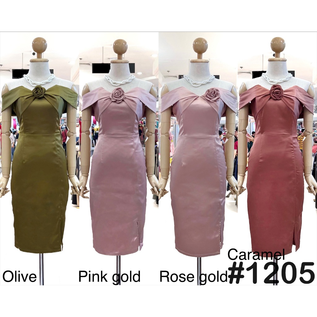 เดรสเปิดบ่าดอกคามิเลีย VG1205 ผ้ายืด ใส่สบาย พรางพุง ชุดเพื่อนเจ้าสาว 4 สี ไซส์ S-2XL มุมมองที่ 3