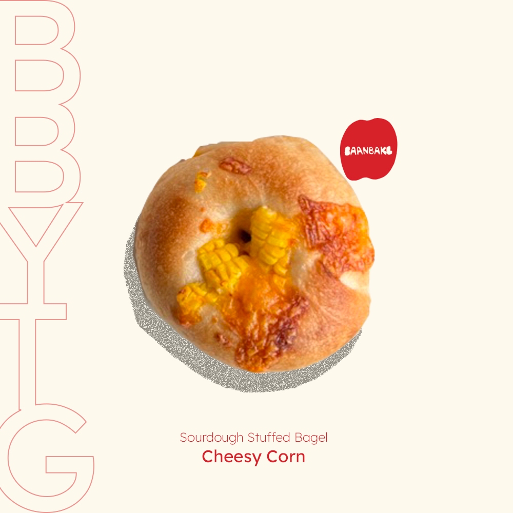 Sourdough Cheesy Corn Bagel (ขนมปังเบเกิลยีสต์ธรรมชาติ ไส้ข้าวโพดชีส