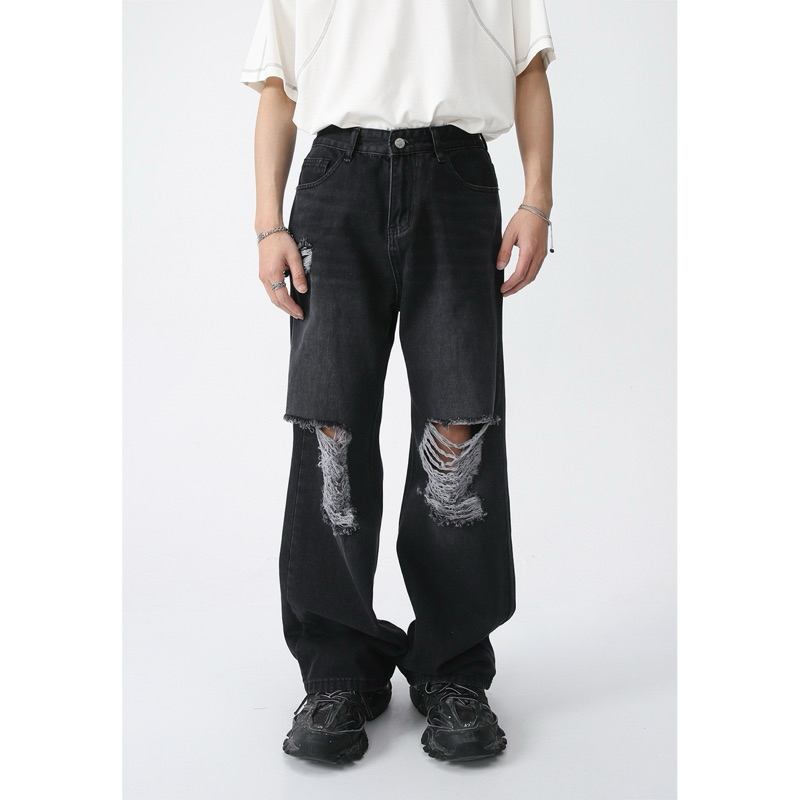 กางเกงยีนส์ทรงกระบอก big ripped jeans | Shopee Thailand