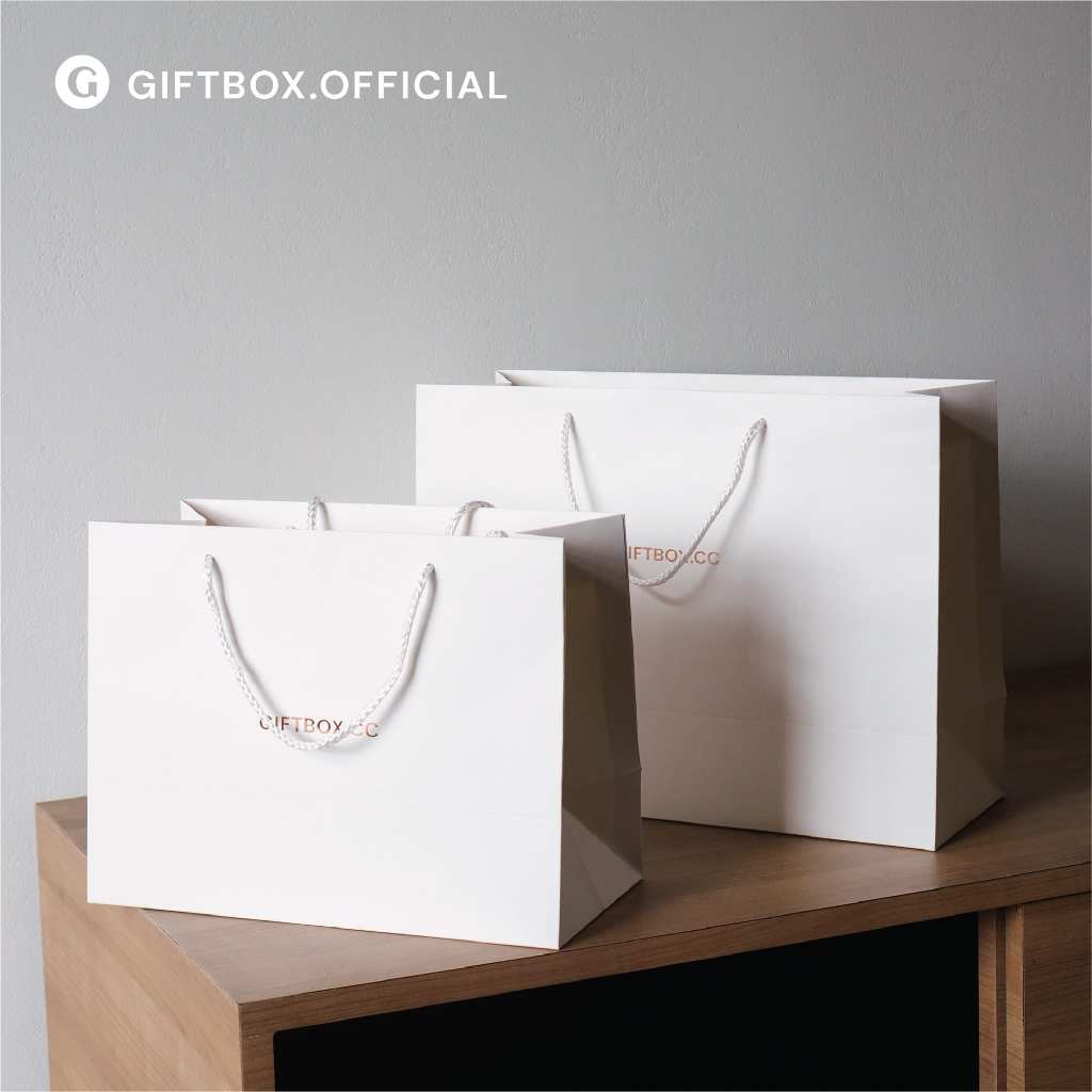 Gift box - ถุงกระดาษอาร์ตมัน สีขาว มี 2 ขนาด (สามารถปั้มชื่อหน้าถุงได้ ...