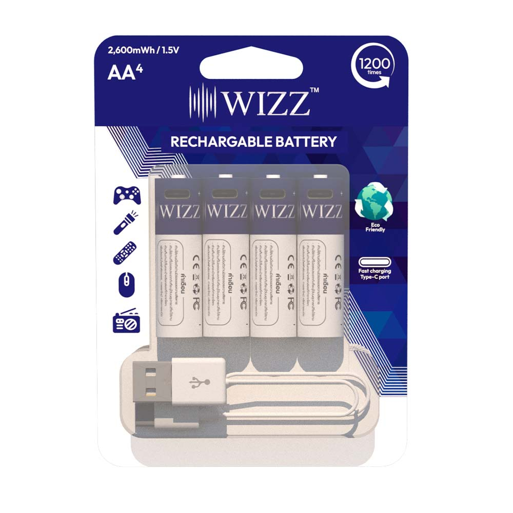 WIZZ Rechargeable Battery ถ่านชาร์จTypeC ไม่ง้อแท่นชาร์จ มีมอก. Shopee Thailand