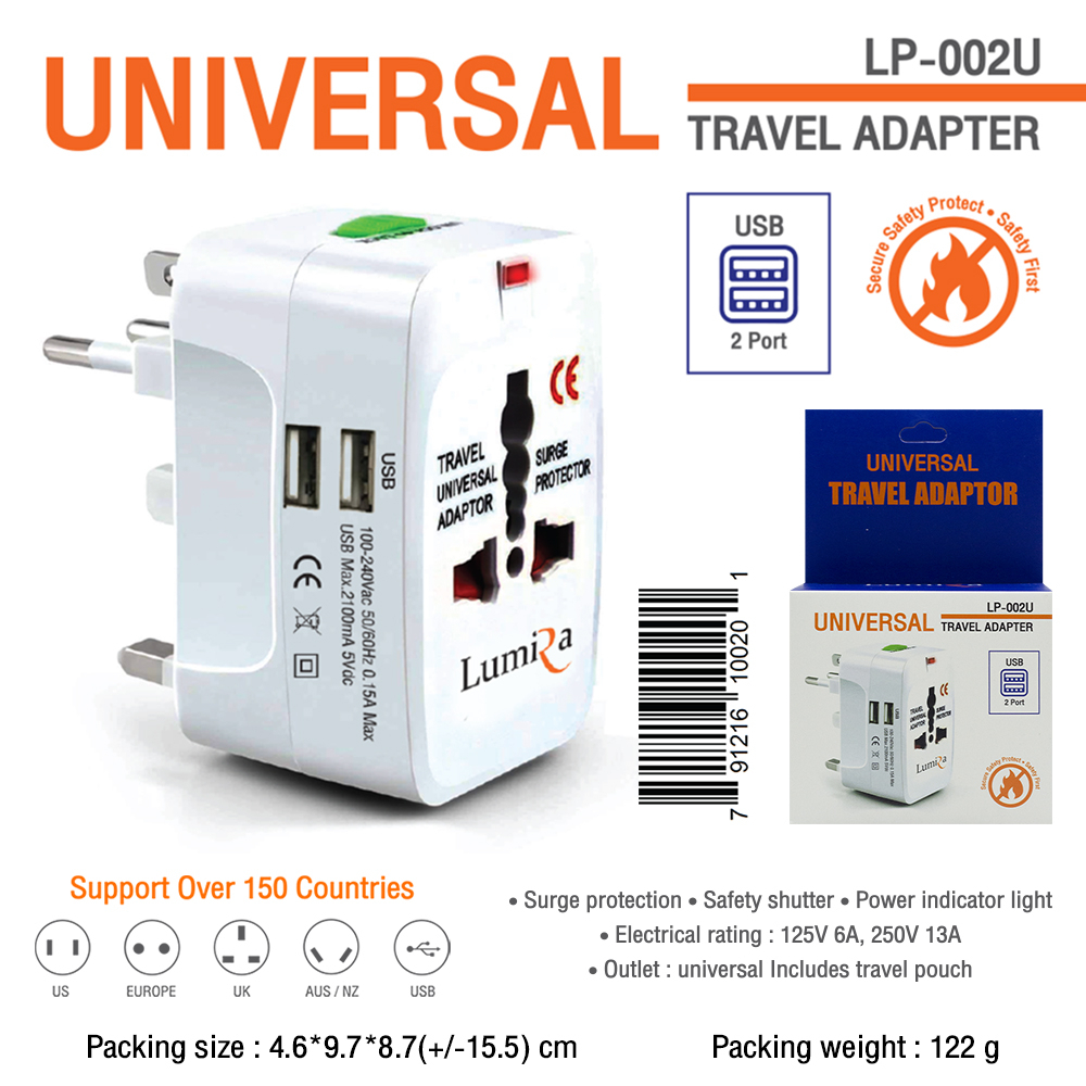 Lumira LP-002U LP-001 Travel Adapter Universal+2Usb Adapter All in One ...