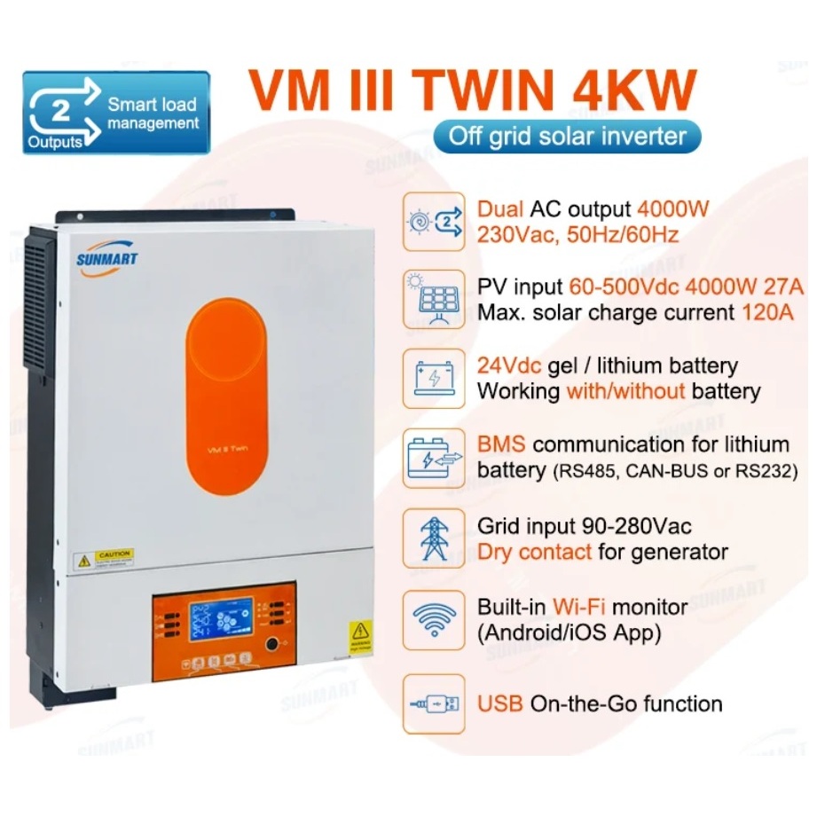 Hybrid Inverter OFF grid ย้ายจอได้ SUNMART VMIII 6 kw / 4kw Twin Pure ...