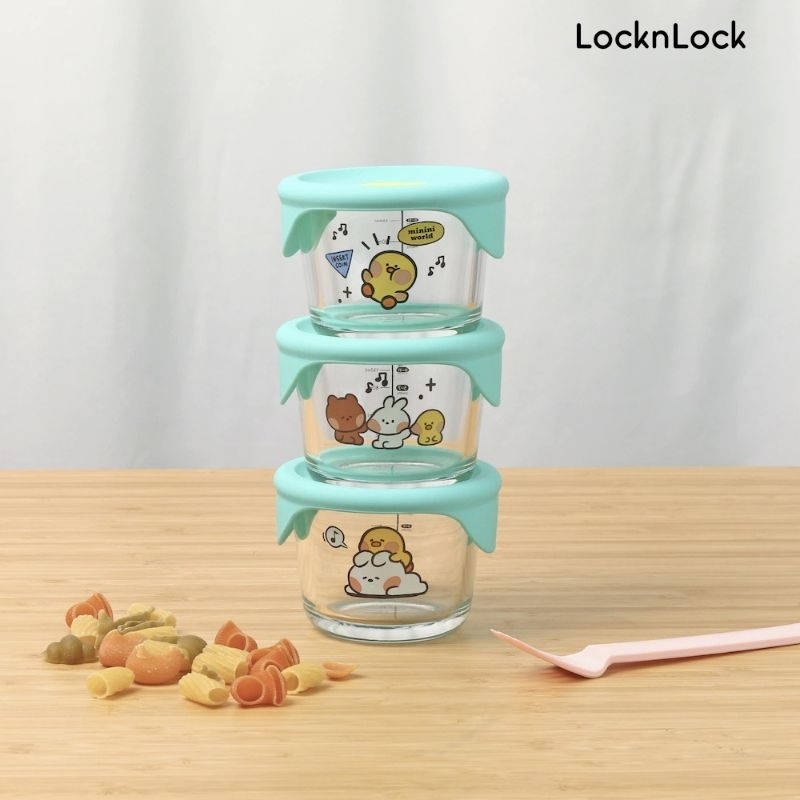 LocknLock กล่องแก้วใส่อาหารสำหรับเด็ก 1 เซ็ตจำนวน 3 ชิ้นพร้อมฝา ลาย ...