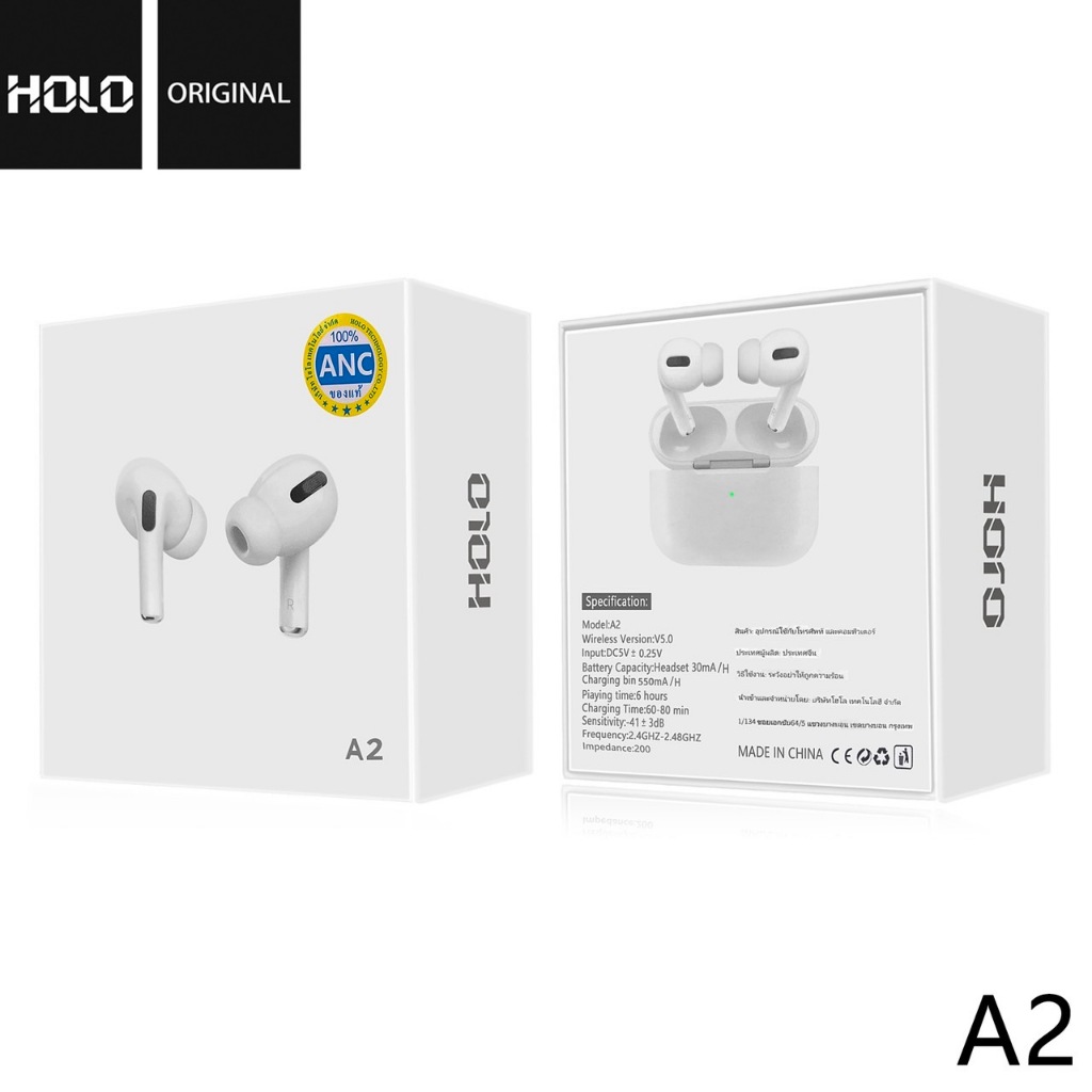 หูฟังบลูธูท HOLO A2 Wireless Version V5.0 รองรับการชาร์จเเบบไร้สายและมี ...