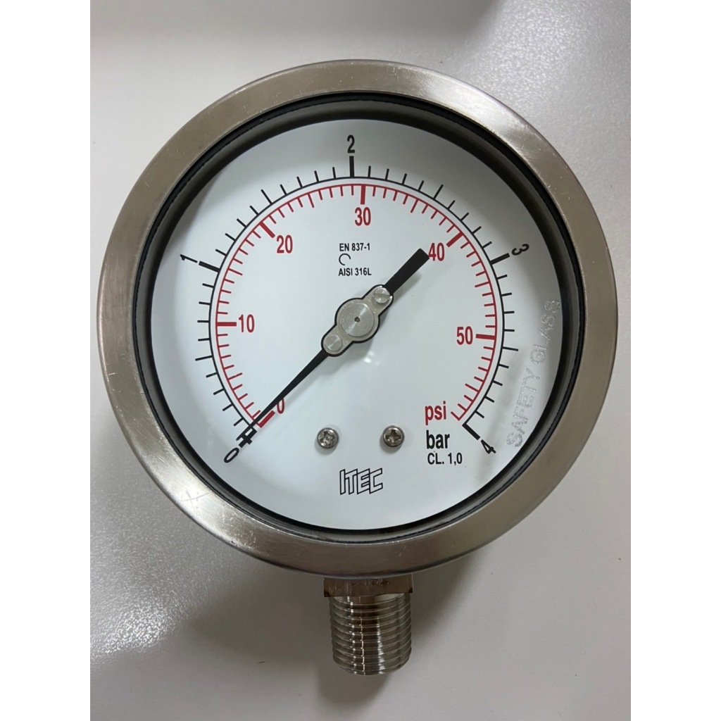 Pressure gauge ITEC 4 BAR+PSI หน้าปัด4นิ้ว Bottom เกลียว1/2"NPT สแตนเลส
