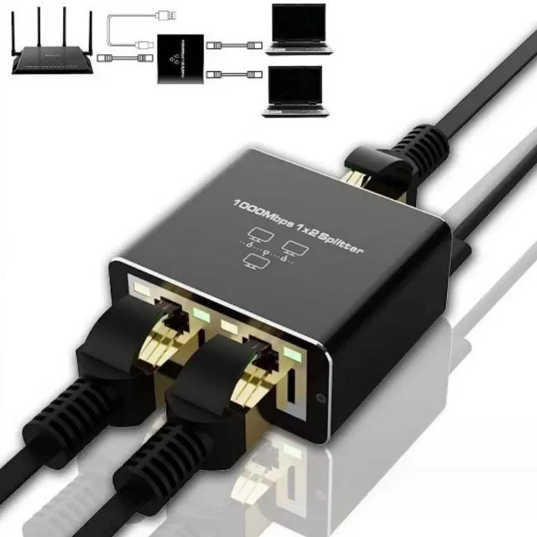 Rj45 Splitter 1 in 2 Out adaptor Ethernet Gigabit Internet kabel ...