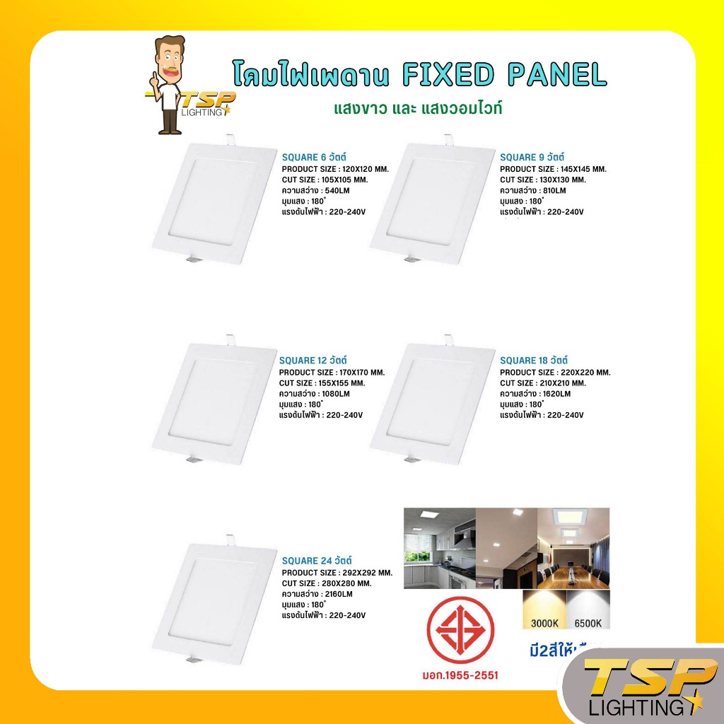 TSP Lighting │ โคมไฟเพดาน FIXED PANEL | Shopee Thailand