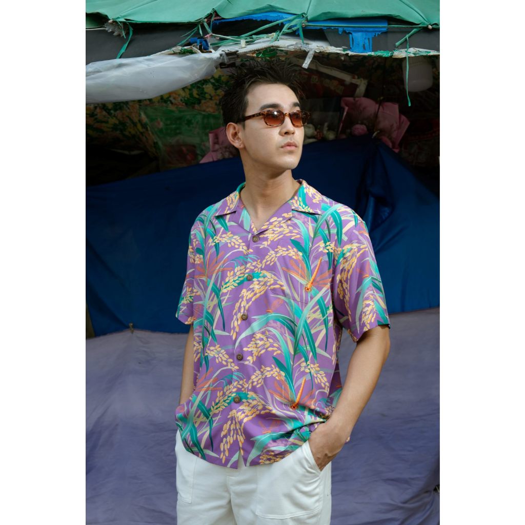 Windwear Hawaii Shirt Thai Rice Purple เสื้อฮาวาย ลายรวงข้าวไทย ข้าวหอม ...