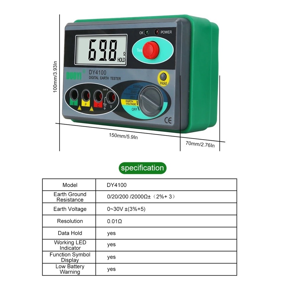 DY4100 เครื่องวัดฉนวนดิจิตอล Megger Meter Earth Resistance Ohm Tester ...