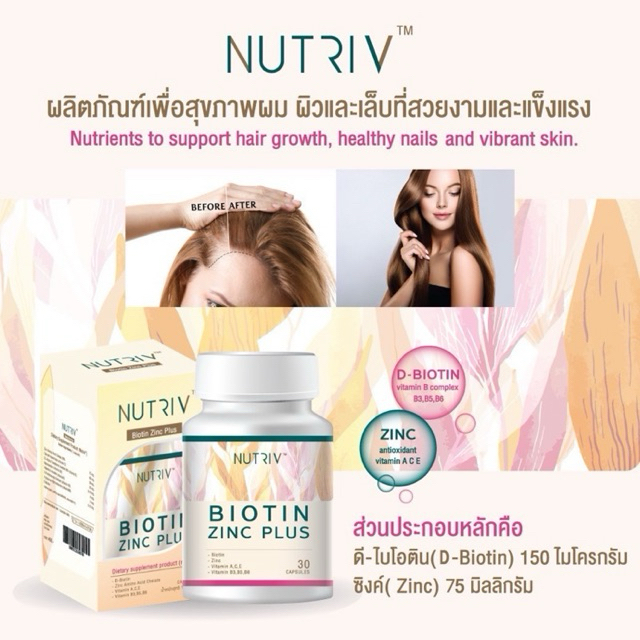 Nutriv Biotin Zinc Plusผลิตภัณฑ์เสริม ธาตุเหล็ก 30 แคปซูล | Shopee Thailand