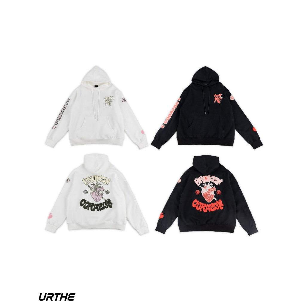 URTHE - เสื้อฮู้ด ปักลาย Oversize รุ่น  BROKEN CORAZON HOODIE