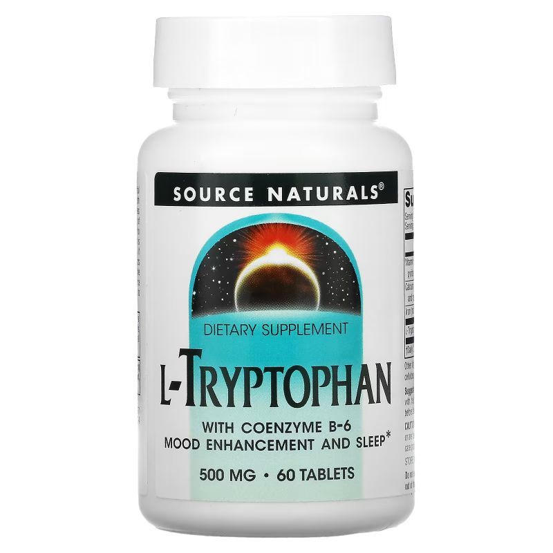 ทริปโตเฟน Source Naturals, L-Tryptophan with Coenzyme B-6, 500 mg, 60 ...