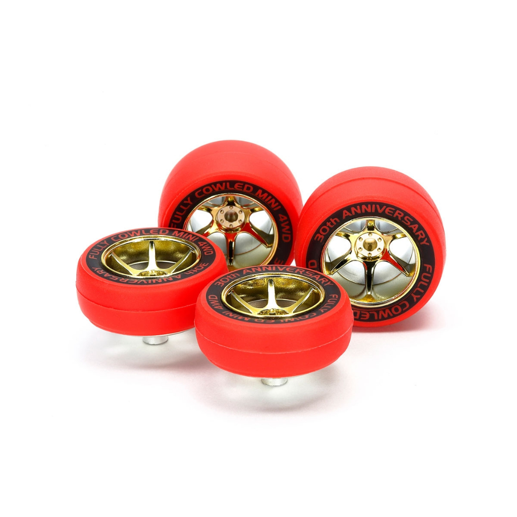 TAMIYA 95665 JR RED SLICK TIRES/GOLD WHEELS Fully Cowled 30Th ...