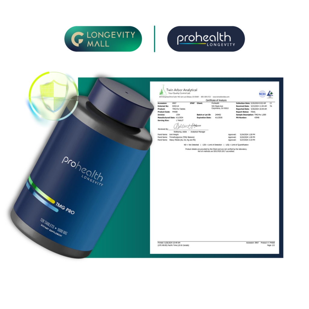 ProHealth TMG Pro Tablets - 1000 mg, 120 tablets ล้างพิษในตับ ป้องกัน ...