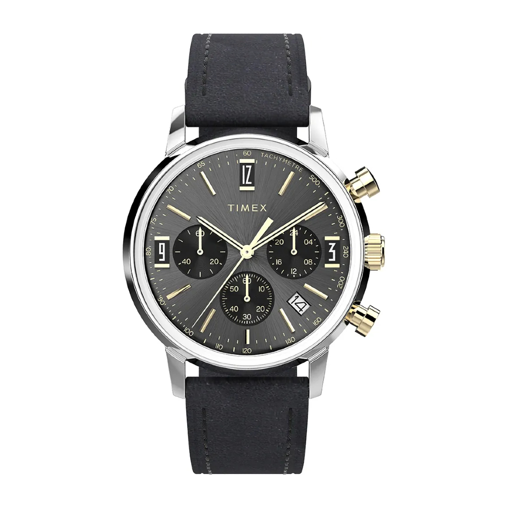 Timex TW2W51500 Marlin® Chronograph Tachymeter Leather Strap Watch 40mm. Shopee Thailand