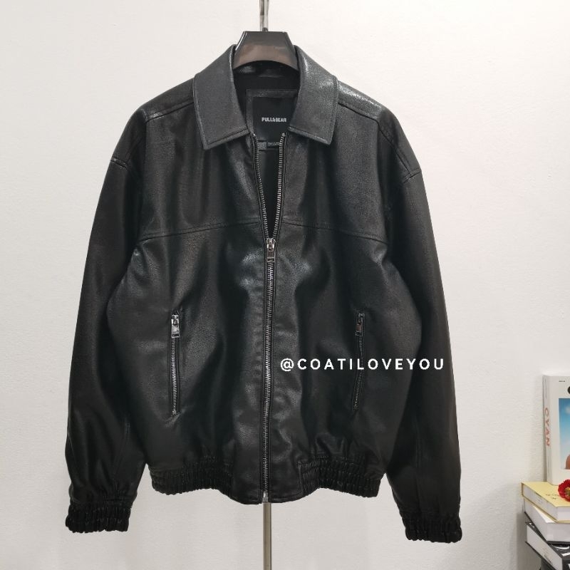 PULL&BEAR FAUX LEATHER VINTAGE STYLE DAD JACKET | Shopee Thailand
