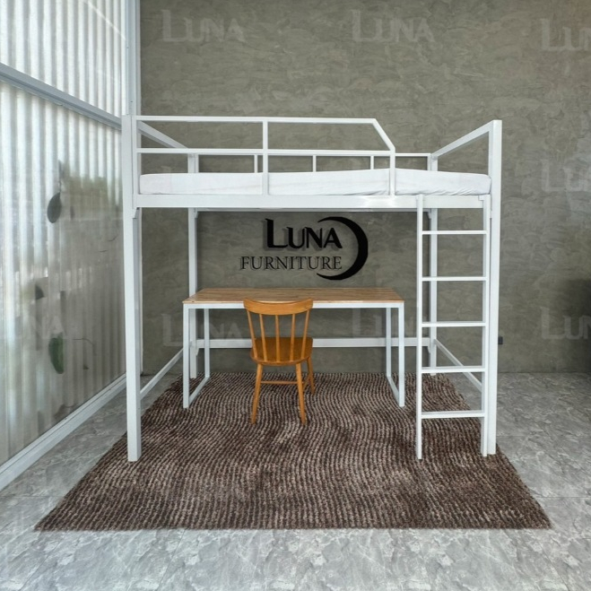 เตียง2ชั้น เตียงยกสูง บันไดแบบปีน เลือกได้ 3.5 ฟุต 5ฟุต 6ฟุต ไม่รวมโต๊ะเก้าอี้