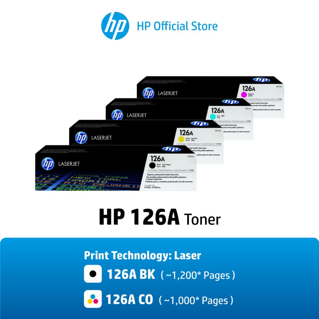 HP 126A Black/Color (ตลับผงหมึกสี/สีดำ) Original LaserJet Toner ...
