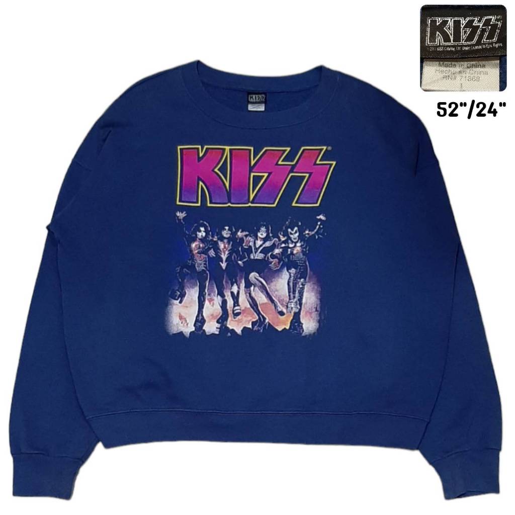 KISS BRAND เสื้อสเวตเตอร์แขนยาว เสื้อวงคิดส์ เสื้อวง สีกรม ป้ายคอไซส์ L ...