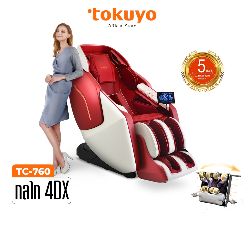 TOKUYO ROYAL TC-760 เก้าอี้นวดไฟฟ้า 4Dx (รุ่นเรือธง) รุ่นท็อปหนังพรีเมี่ยม สีแดง โซฟานวดไฟฟ้า ลดอาการปวดเมื่อย คลายกล้ามเนื้อดีเยี่ยม ลดความเครียด ระบบ Zero Gravity ระบบแรงโดน้มถ่วง ฟื้นฟูร่างกาย