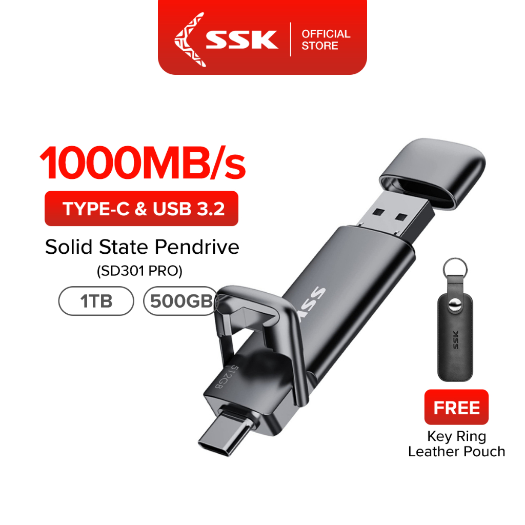 แฟลชไดรฟ์ SSK แบบ Dual USB 3.2 Gen 2 - ความเร็ว 1000MB/s, USB-C & USB-A ...