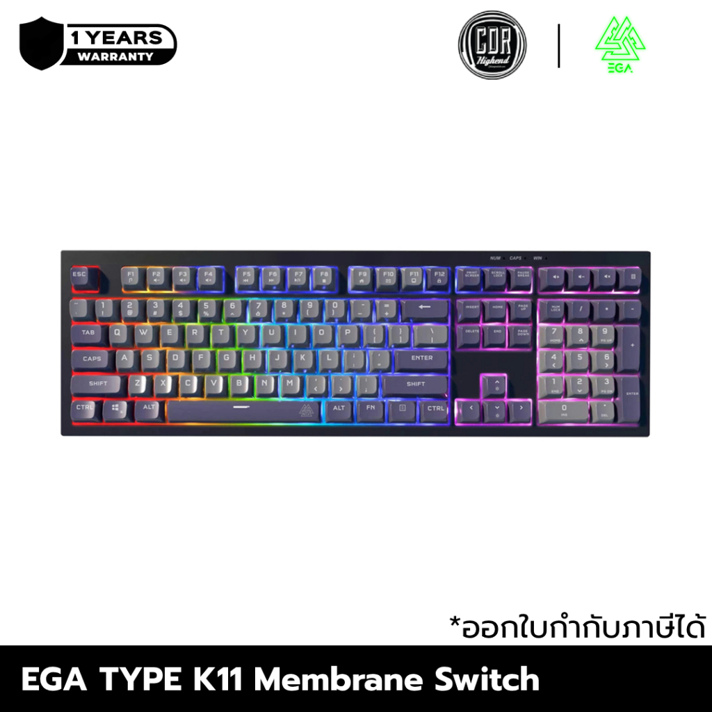 EGA คีย์บอร์ดมีไฟ TYPE K11[ Membrane Switch ปุ่มยาง ] เสียงเงียบ ปุ่ม ...