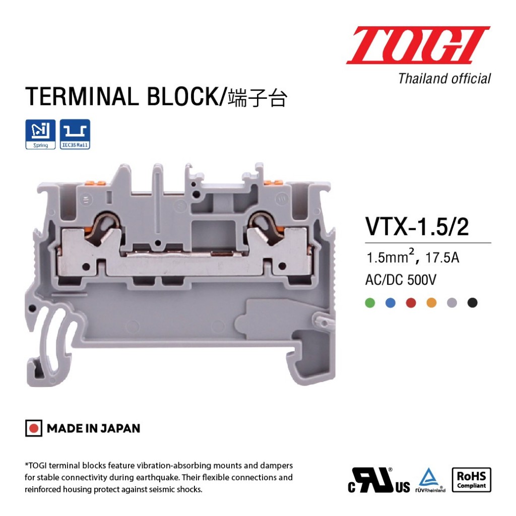 TOGI VTX-1.5/2 เทอมินอลบล๊อก สำหรับเชื่อมต่อสาย | Shopee Thailand