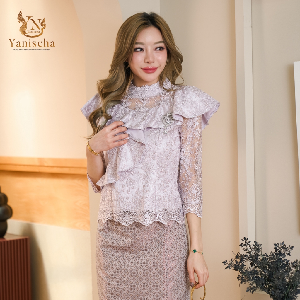 เสื้อลูกไม้ใยบวบ+ผ้าฝ้ายแพรวากาฬสินธุ์ ทรงสวยดูผอม ชุดไปวัด ออกงาน ไซส์ M-4XL มุมมองที่ 3