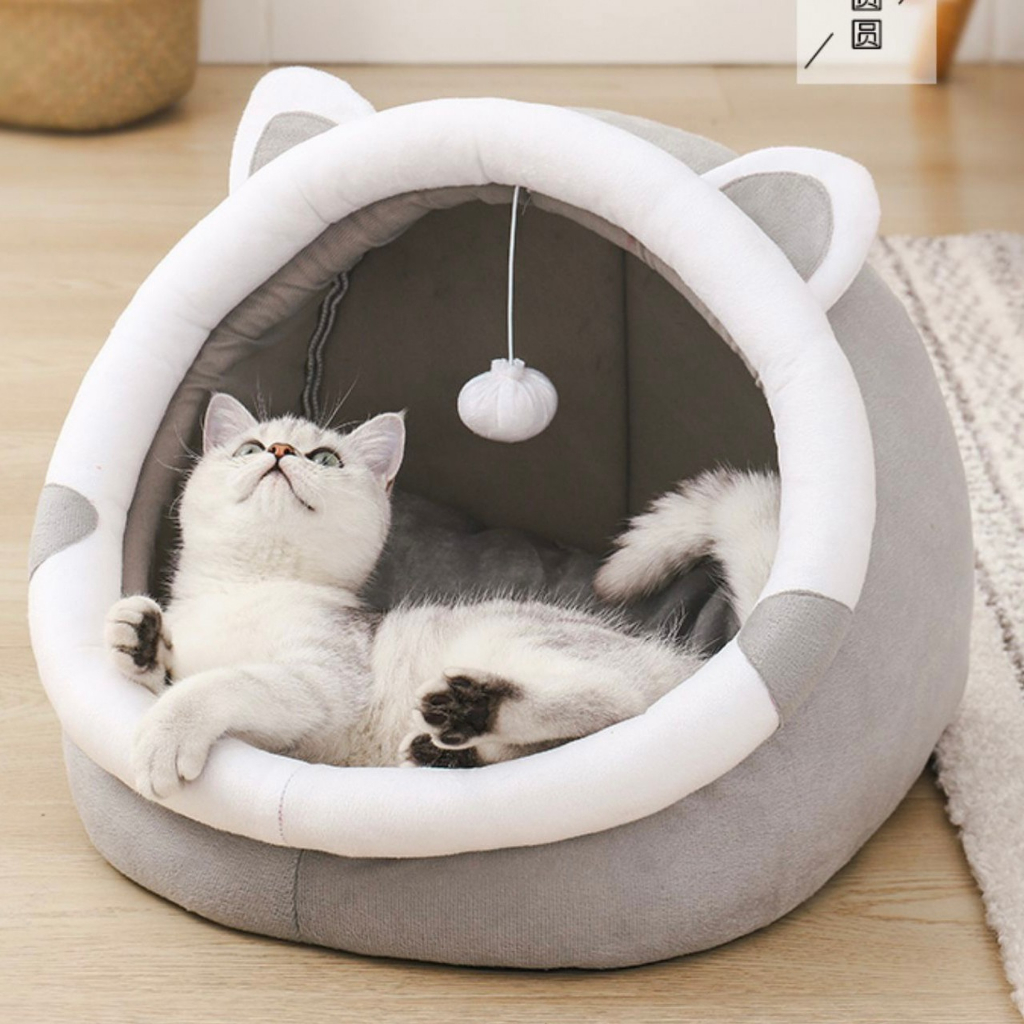 พร้อมส่ง-ที่นอนแมว-ที่นอนสำหรับสัตว์เลี้ยงอุปกรณ์แมว-ที่นอนแมวมีหู-เบาะนอนแมว-mr15