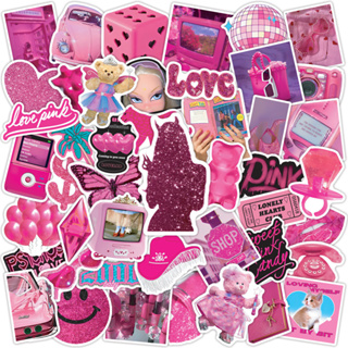 พร้อมส่ง Movie USA  INS barbie Pink style บาร์บี้ classic movie หนัง สติกเกอร์ กันน้ำ รูปแบบที่แตกต่างกัน sticker 50ชิ้น