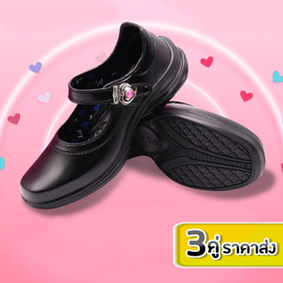 🔥Best Buy 3คู่ ราคาส่ง✨Popteen รองเท้านักเรียนหญิง เข็มขัดเพชรหัวใจ ราคาพิเศษ ไซส์30-42