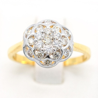 แหวนดอกไม้ 🌼✨ วงใหญ่ไฟดี เต็มนิ้ว แหวนเพชร แหวนทองเพชรแท้ ทองแท้ 37.5% (9K) ME568