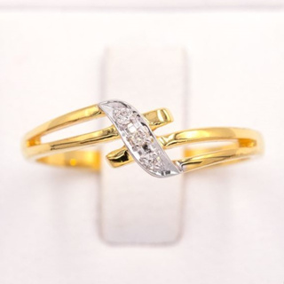 แหวนคลื่นพริ้วๆ สวยๆ ฝังเพชรเรียงกัน 3 เม็ด 💎💎💎✨ แหวนเพชร แหวนทองเพชรแท้ ทองแท้ 37.5% (9K) ME867
