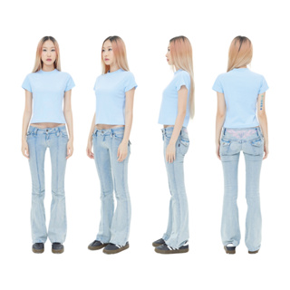 BTN08 Baby blue สีฟ้า Baby Tee Cotton100% USA NO. 40 รุ่นยืดหยุ่นสูง