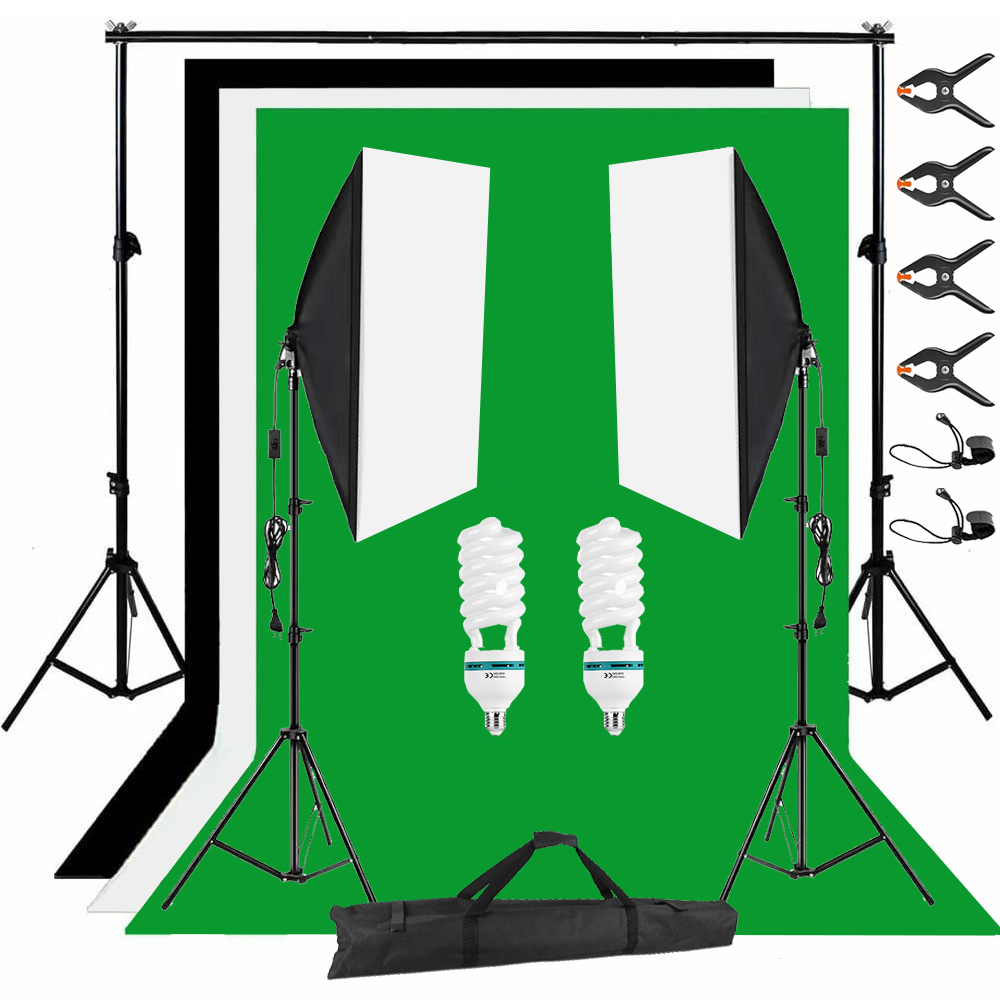 135W ไฟถ่ายรูป ไฟไลฟ์สด ไฟสตูดิโอ & ฉากถ่ายรูป 2x2m ผ้าฉากหลัง 2x3m