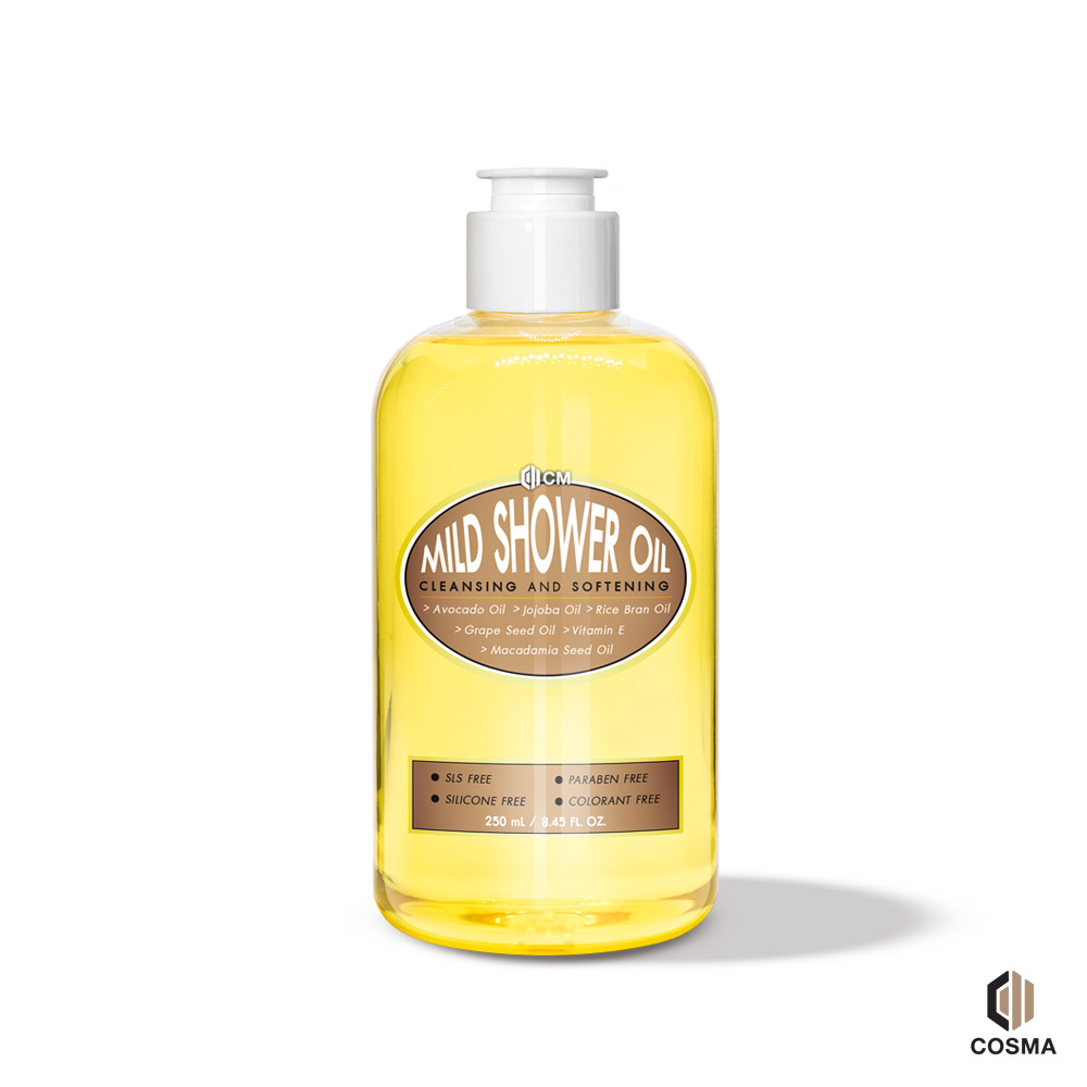 น้ำมันอาบน้ำ-cm-mild-shower-oil-สูตรอ่อนโยน-ผิวเนียนนุ่ม-ไม่แห้งกร้าน-ด้วยน้ำมันจากธรรมชาติ-13ชนิด-ขนาด-250-ml-cosma