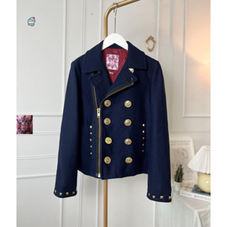 ✨Jacket Coat  วูลสี Navy  ทรงซิปกระดุมหน้า อะไหล่ทอง สวยเท่ สไตล์อังกฤษ