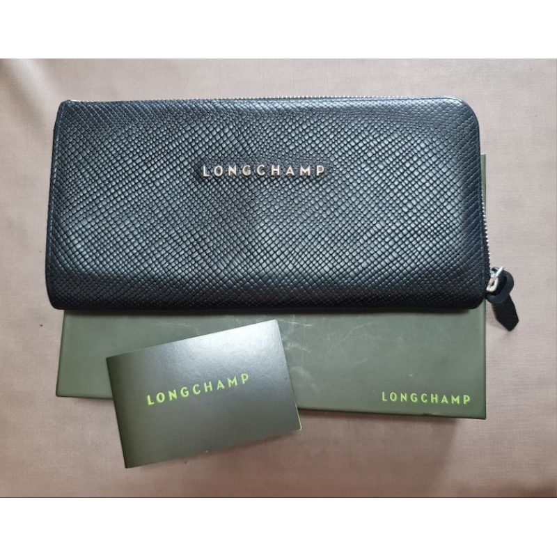 กระเป๋าสตางค์ LONGCHAMP Zip around wallet Black หนังแท้ Shopee Thailand