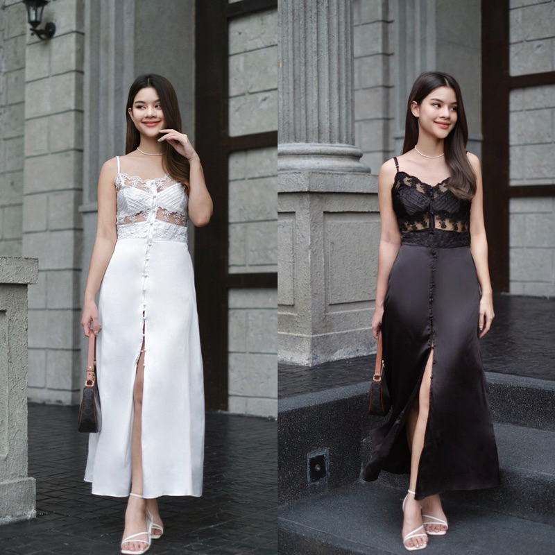 Lace-trimmed long dress A67 main image 1