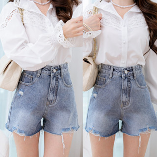 Dewishes 💙 Denim Short High Waist กางเกงยีนส์ขาสั้นเอวสูง ไม่เย็บปลาย