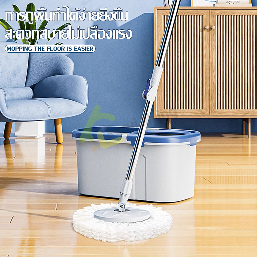 ถังปั่นไม้ม็อบ-ถังปั่นแห้ง-ปั่นน้ำ-ม็อบถูพื้น-spin-mop-อุปกรณ์ทำความสะอาดพื้น-ถังปั่นสเเตนเลส-ไม้ม็อบสามารถหมุนได้-360