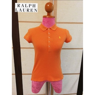 Ralph Lauren​ Brand_2nd hand เสื้อโปโลแขนกุ๊ดสีส้ม วัสดุผ้าฝ้าย 98% Elastane​ 2%/ Size M(8-10)/ แท้มือสองกระสอบนำเข้า