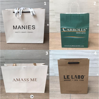 ถุงกระดาษ ถุง แบรนด์ MANIES , CARROLLS IRIS GIFTS , AMASS ME , LE LABO ของแท้ สวย หรูหราไฮโซ ลายสวยมาก ใส่ของได้สบาย