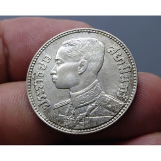 เหรียญ 50 สตางค์ (50สต.) เนื้อเงิน สยามรัฐ พระบรมรูป รัชกาลที่7 ร.7 ตราช้างทรงเครื่อง ปี พ.ศ.2472 ผ่านใช้  #เหรียญหายาก